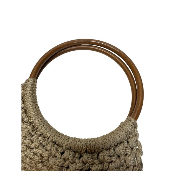 VTG‎ Macrame Tassel Tote Bag Wooden Look Handles BOHO 60'-70's READ - Picture 3 of 7